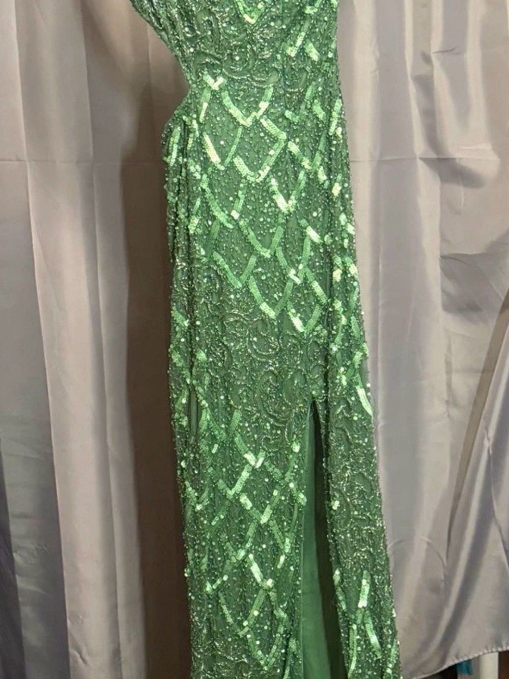 Beaded Mint Green Maxi Dress with Side Slit